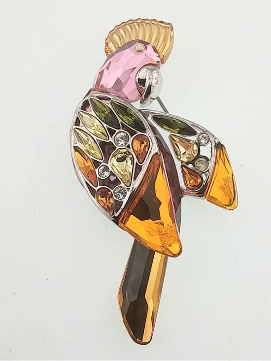 Swarovski Crystal Pin Brooch Vintage Cockatoo Parrot Jeweled Sterling Silver Art - Picture 2 of 11